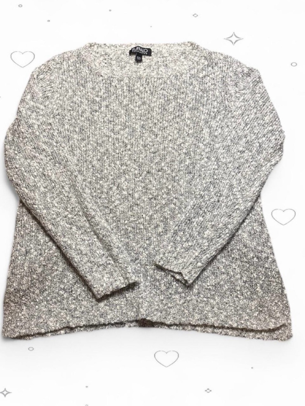 Buffalo David Bitton Grey Marled Boucle Knit Crewneck Sweater Size M